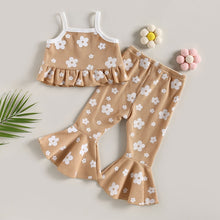 Load image into Gallery viewer, Baby Toddler Kids Girls 2Pcs Summer Outfits Floral Print Tank Ruffled Camisole Elastic Flared Bell Bottom Pants
