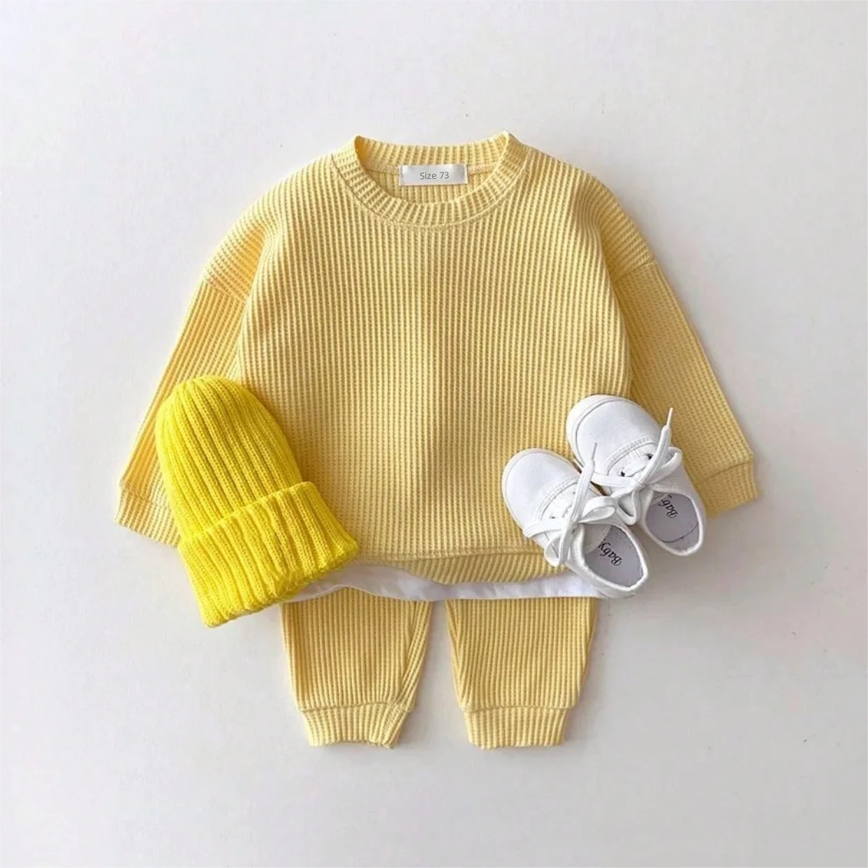 Baby Toddler Girls Boys 2Pcs Long Sleeve Waffle Crewneck Top + Pants Jogger Set Outfit