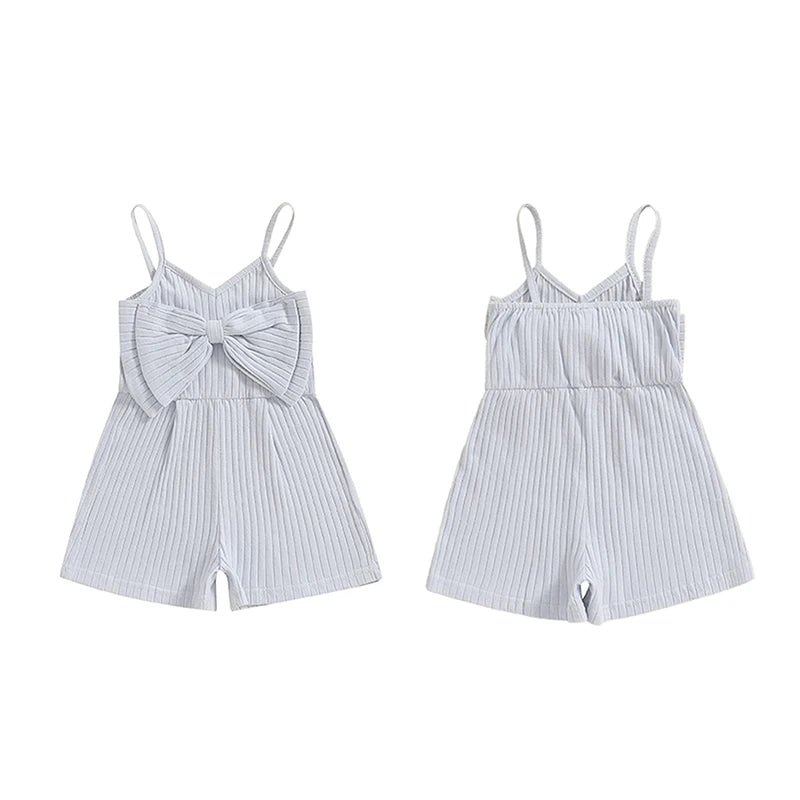 Baby Toddler Girls Ribbed Jumpsuit Cute Bow Sleeveless Tank Top Romper Shorts