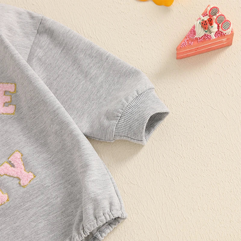 Baby Girl Game Day Bubble Romper Bow Letter Embroidery Long Sleeve Crew Neck Football Jumpsuit for Fall