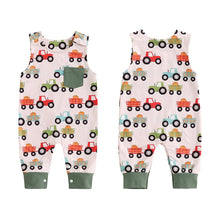 Load image into Gallery viewer, Baby Boys Jumpsuit Sleeveless Crew Neck Pocket Pumpkin Tractor Print Romper Halloween Jumpsuit
