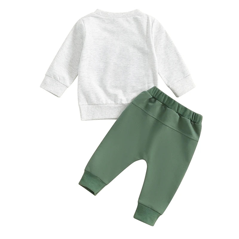 Baby Toddler Boys 2Pcs Game Day Set Long Sleeve Embroidery Letters Football Top Elastic Waist Pants Clothes Outfit