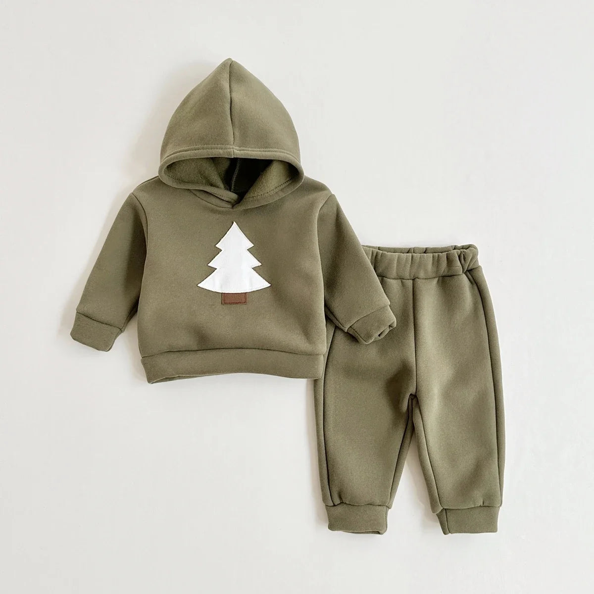 Baby Toddler Boys Girls 2Pcs Jogger Set Hooded Christmas Tree Embroidery Long Sleep Top Hoodie + Pants Winter Outfit