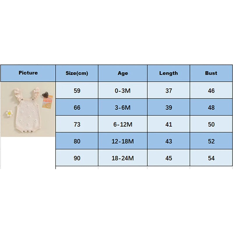 Baby Toddler Girls Knitted Romper Spring Summer Ruffles Floral Embroidery Flowers Jumpsuits Playsuits Clothes