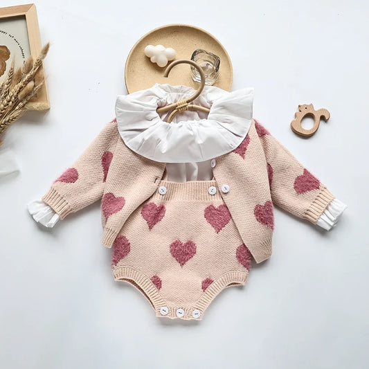 Heart Print 2 Piece Sweater Set