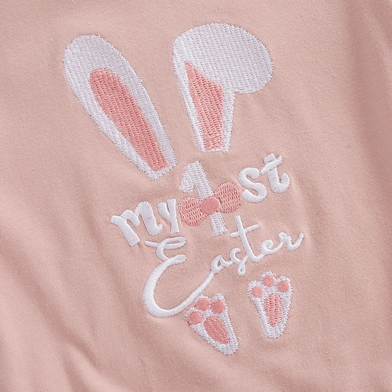 Baby Girls Boys Easter Jumpsuit Some Bunny Loves You / My 1st Easter / Happy Easter / Rabbits Embroidered Short Sleeve Bodysuit Romper