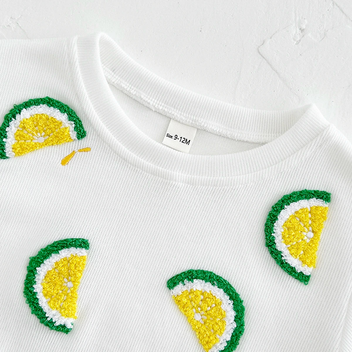 Baby Toddler Boys Girls 2Pcs Lemon Fruit Embroidery Crewneck Long Sleeve Top + Striped Pants Set Outfit