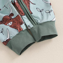 Load image into Gallery viewer, Baby Girls Boys Highland Cow Romper Print Long Sleeve Zipper Jumpsuit Fall Bodysuit
