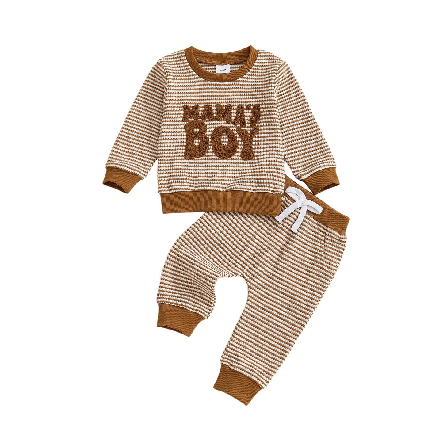 Baby Toddler Boys 2Pcs Fall Striped Outfit Letter Embroidery Long Sleeve Top and Elastic Pants Jogger Set