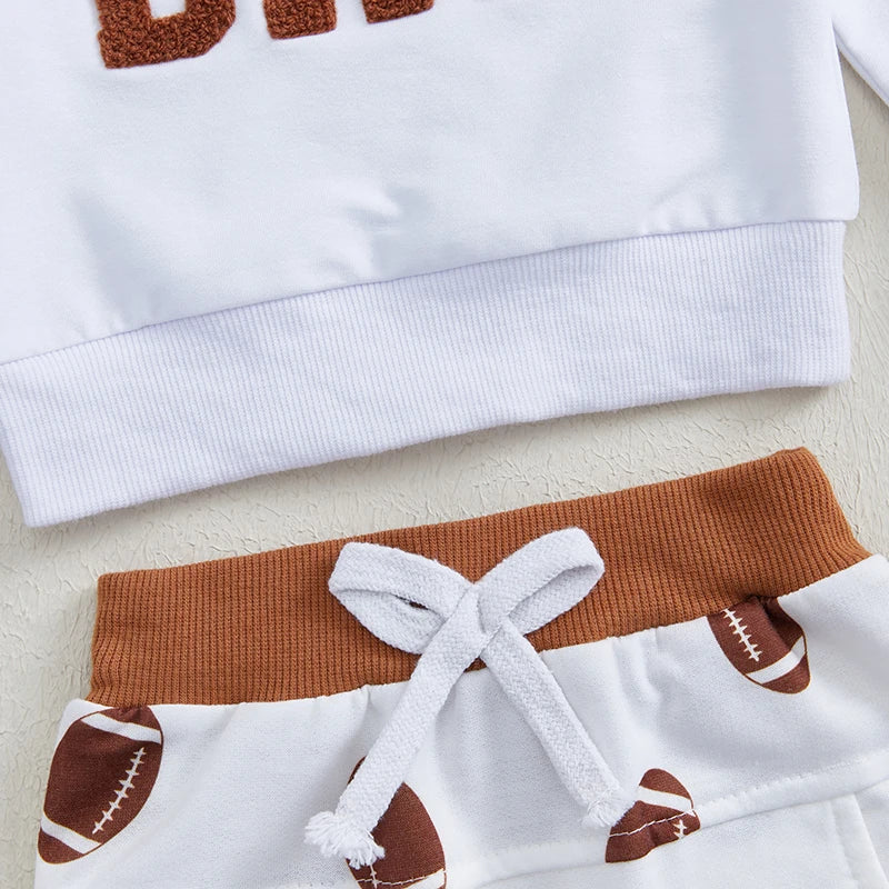 Baby Toddler Boys Girls 2Pcs Football Outfit GAME DAY Long Sleeve Letter Embroidery Top + Pants Jogger Set