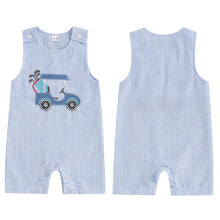 Load image into Gallery viewer, Baby Boys Jumpsuit Sleeveless Crew Neck Striped Embroidery Golf Cart Summer Romper
