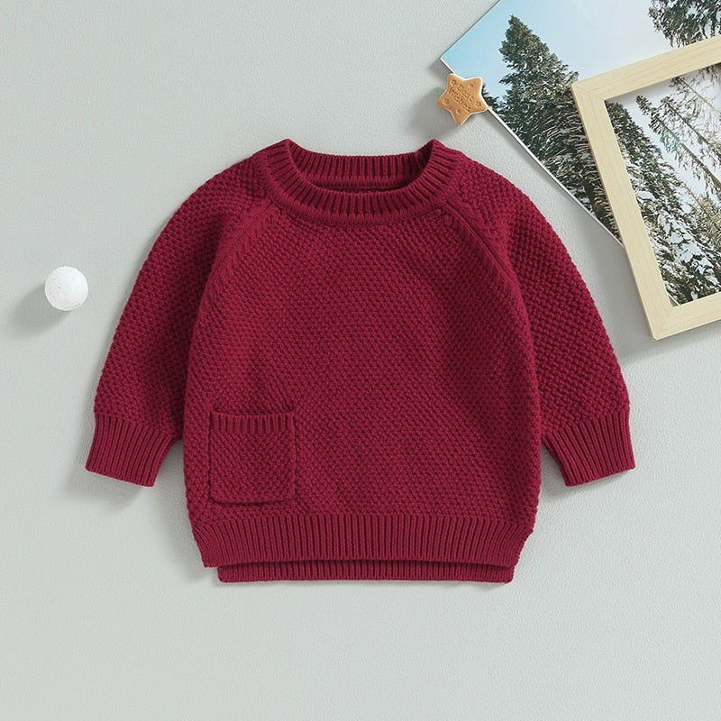 Baby Boy Girl Knitted Sweater Warm Long Sleeve Pullover with Pocket Autumn Knitwear