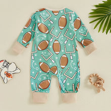 Load image into Gallery viewer, Baby Boy Long Sleeve Romper Football Print Front Zipper Jumpsuit Fall
