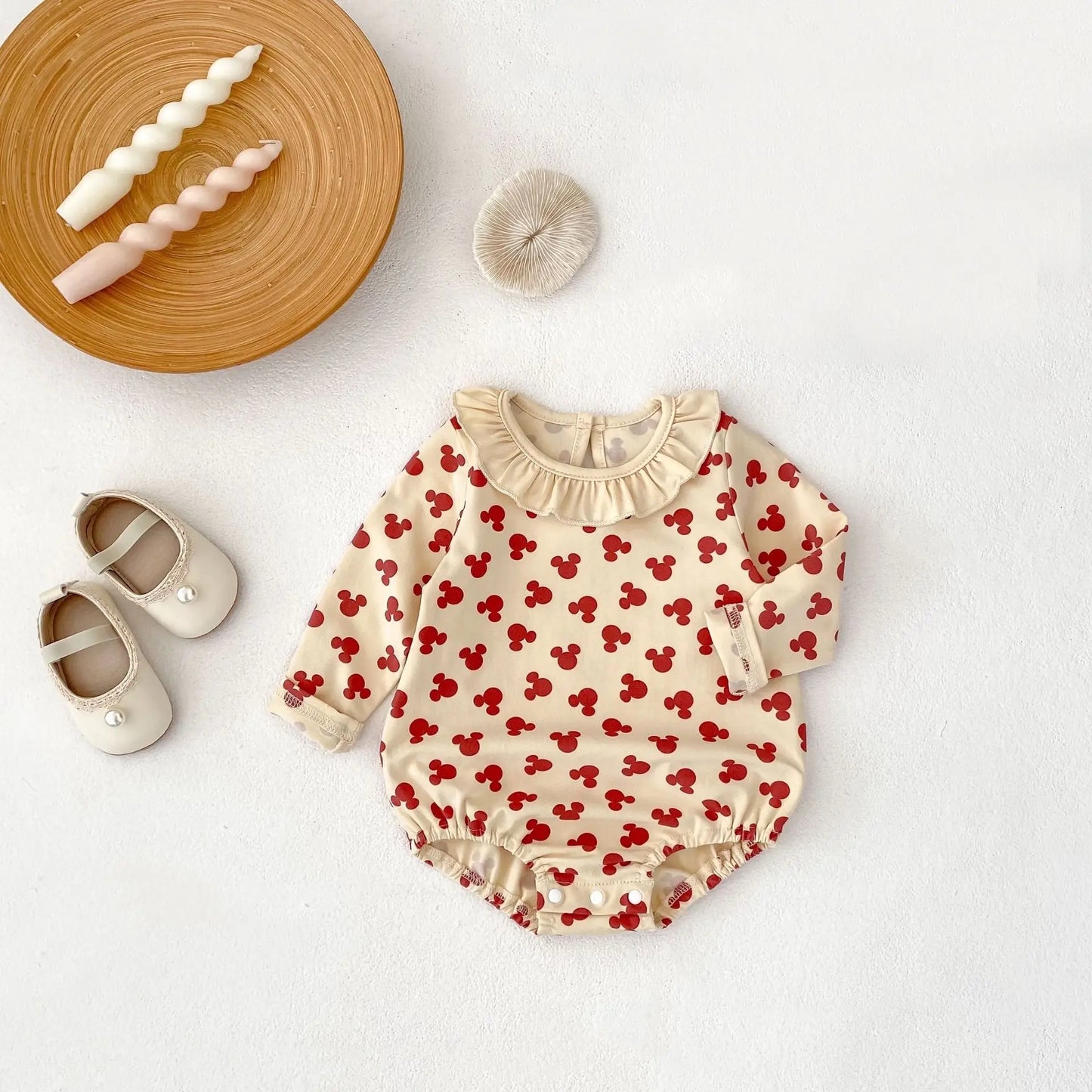Baby Toddler Girl Clothes Mouse Print Romper Elegant Collar Long Sleeve Cute Sweet Bodysuit Autumn