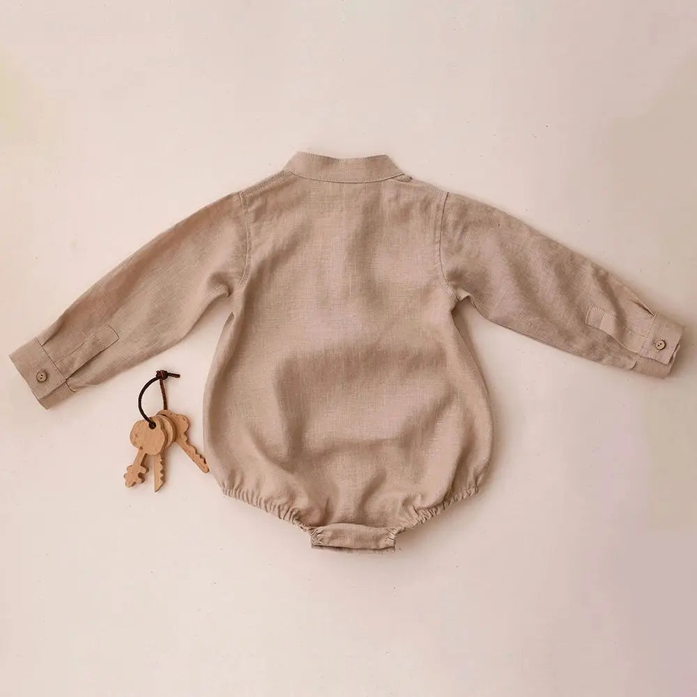 Baby Boy High Neck Linen Romper