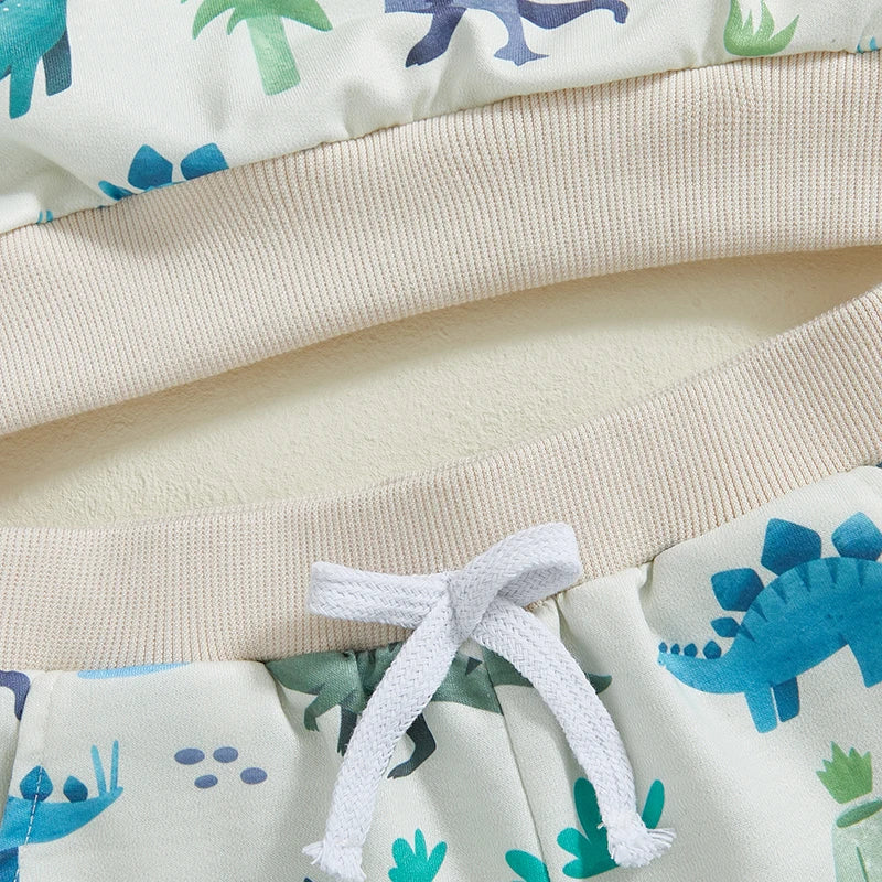 Toddler Kids Boys 2Pcs Outfit Dinosaur Print Long Sleeve Top with Pants Fall Outfit Jogger Set