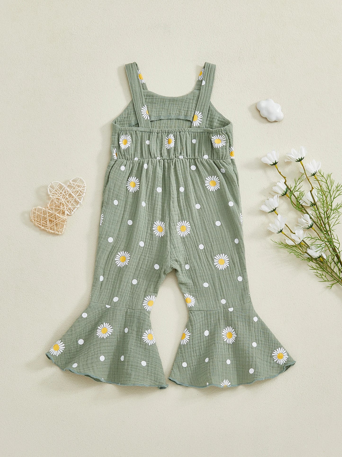 Baby Toddler Girls Summer Overalls Infants Sleeveless Daisy Floral Print Suspender Flared Pants