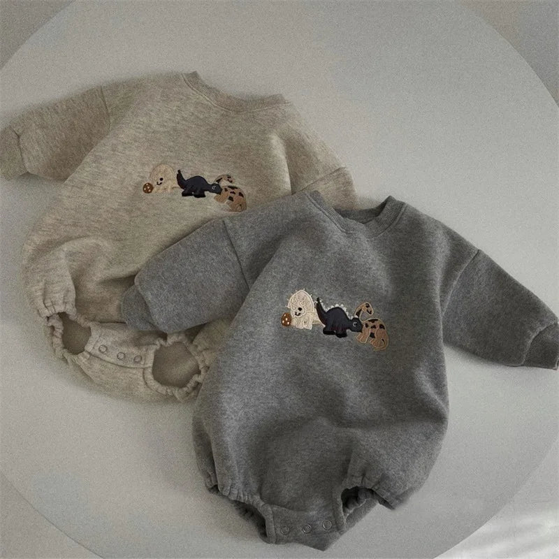 Dinosaur Embroidery Sweater Bodysuit Romper