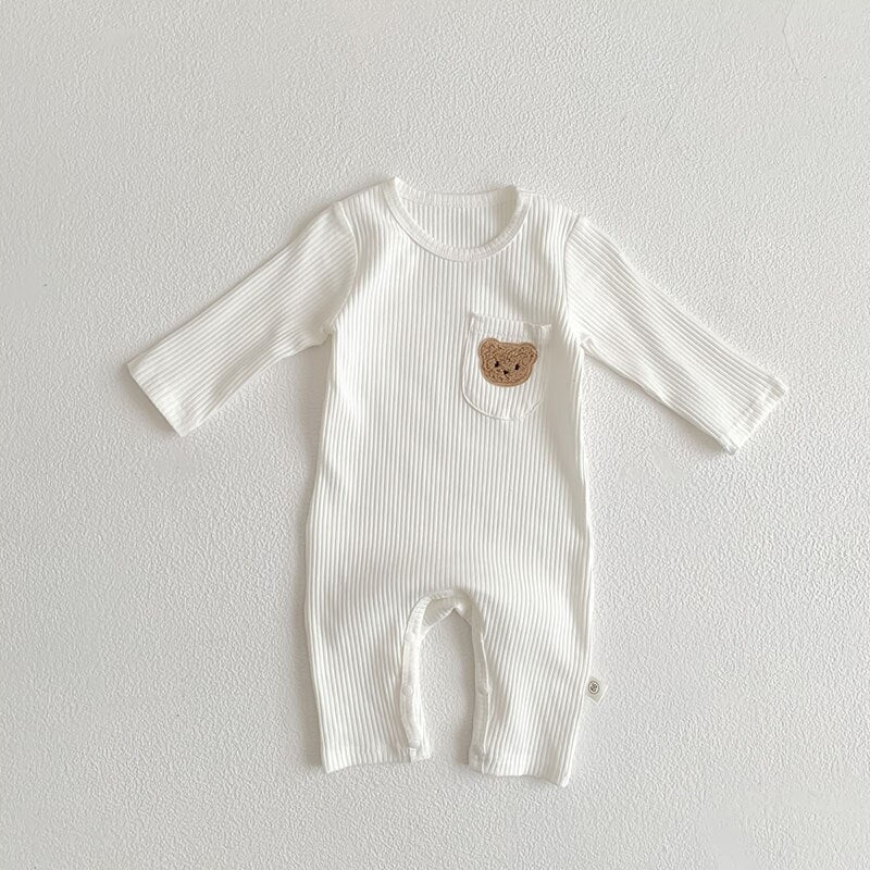 Bear Patch Ribbed Romper