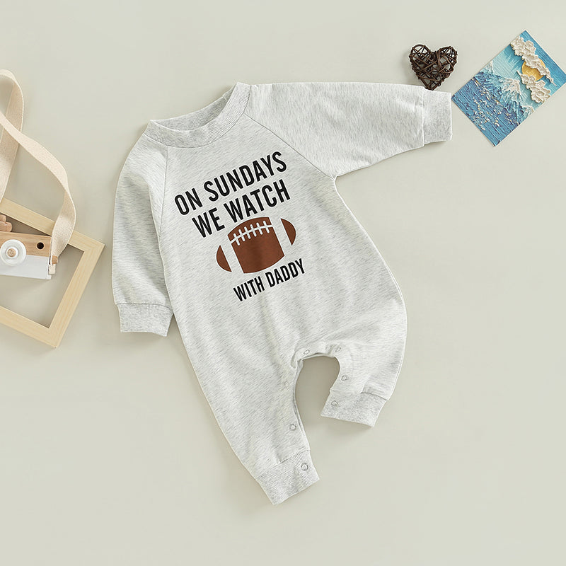 Baby Girl Boy Long Sleeve Romper Letter On Sundays We Watch Football With Daddy / Mommy Jumpsuit