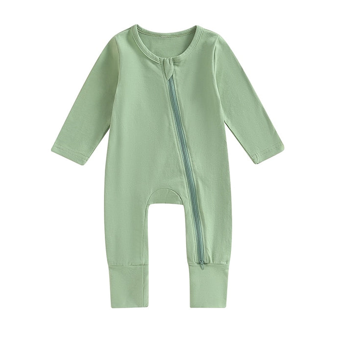 Baby Boy Girl Long Sleeve Romper Pajamas Crew Neck 2 Way Zipper Footless Jumpsuit