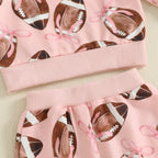 Baby Toddler Girls 2Pcs Fall Outfit Football Bow Print Crew Neck Long Sleeve Top with Pants Jogger Set