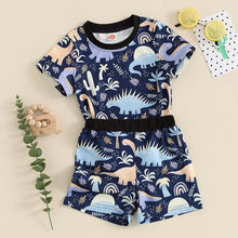 Load image into Gallery viewer, Toddler Baby Boy 2Pcs Dinosaur Print Short Sleeve Crewneck Top with Shorts Set Outfit
