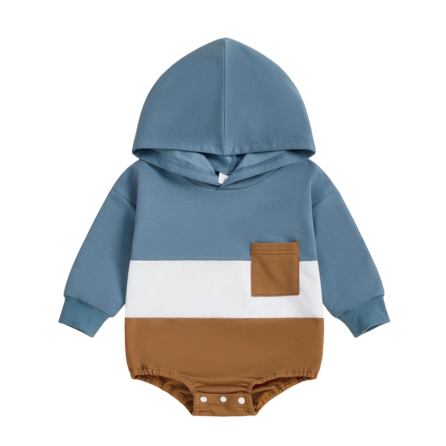 Baby Toddler Boy Autumn Hooded Romper Contrast Color Patchwork Long Sleeve Jumpsuit Cute Infant Bodysuit