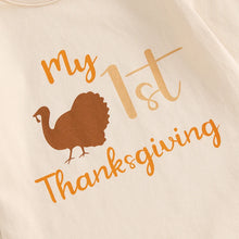 Load image into Gallery viewer, Baby Girls Boys 3Pcs My 1st First Thanksgiving Outfit Letter Print Long Sleeve Romper with Turkey Pattern Pants Set
