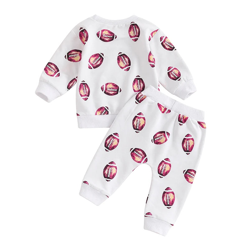 Baby Toddler Boys Girls 2Pcs Fall Clothes Football Print Long Sleeve Top and Elastic Pants Track Suit Outfit Set