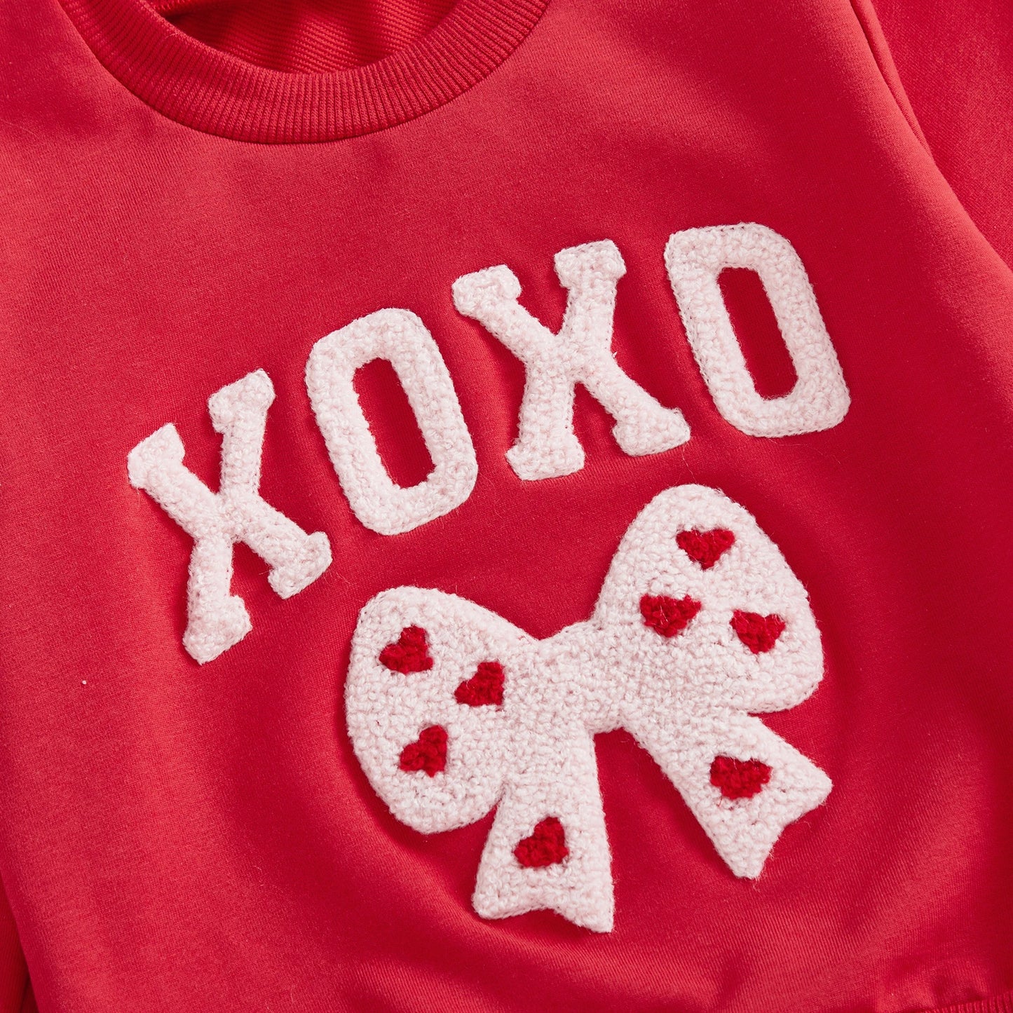 Baby Toddler Girls 2 Pcs XOXO Outfits Bow Letter Embroidery Long Sleeve Crew Neck Top and Heart Patterned Elastic Waist Tulle Tutu Skirt Set