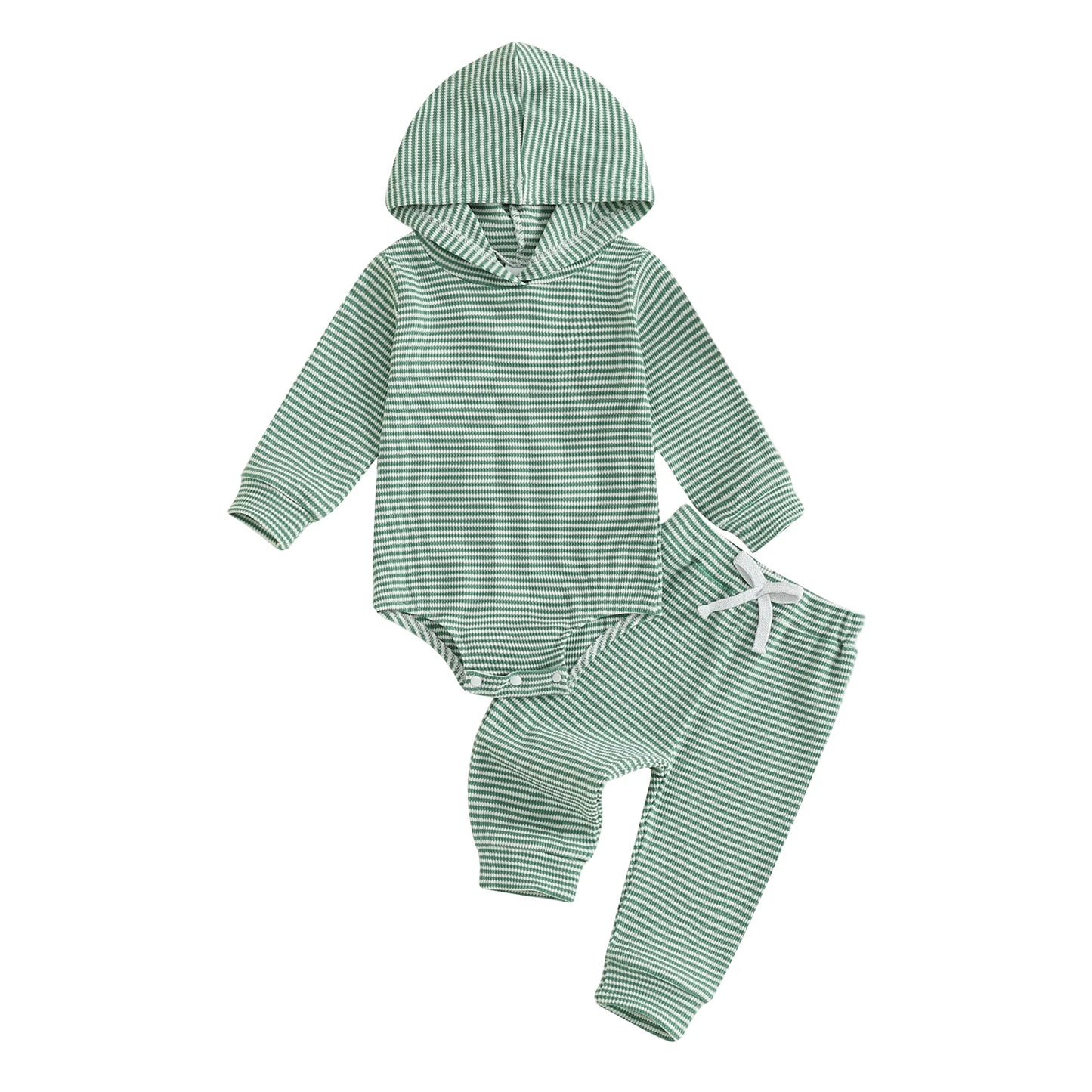 Baby Toddler Boys 2Pcs Striped Sets Fashionable Long Sleeve Hooded Romper with Jogger Pants 2Pcs Outfits