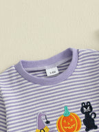 Baby Girls Boys Halloween Romper Long Sleeve Crew Neck Pumpkin Ghost Embroidery Bodysuit Fall