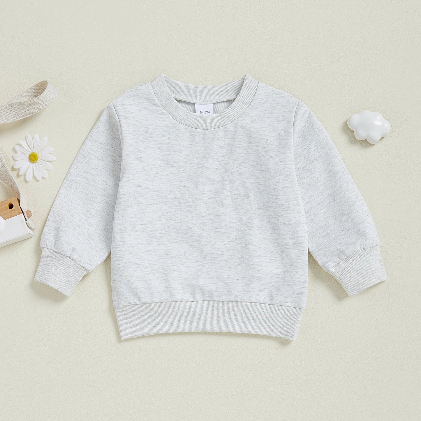 Baby Toddler Kids Boy Girl Solid Color Long Sleeve Round Neck Pullover Loose Top