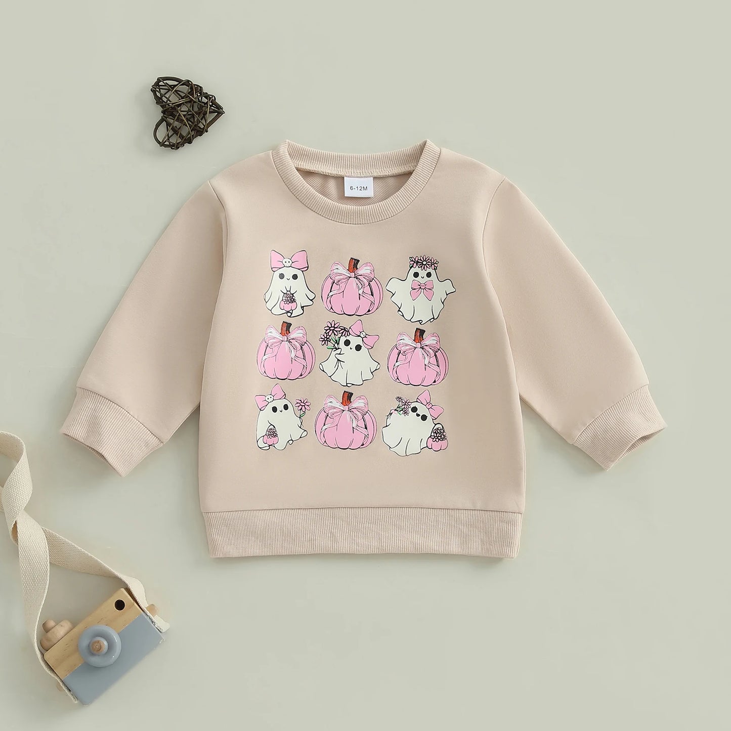 Baby Toddler Girls Boys Halloween Ghost Pumpkin Print Stylish Loose Fit Casual O-Neck Long Sleeve Pullover Top