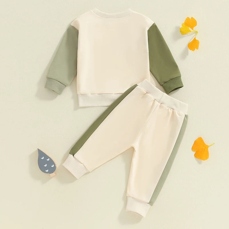 Baby Toddler Boys 2Pcs Fall Outfit Contrast Color Long Sleeve Top and Long Pants Set