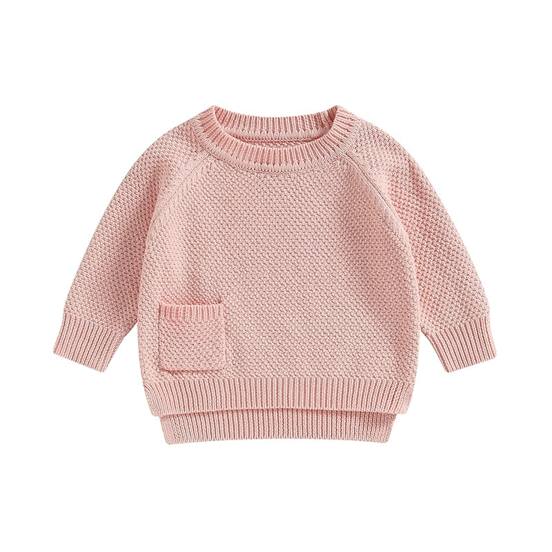 Baby Boy Girl Knitted Sweater Warm Long Sleeve Pullover with Pocket Autumn Knitwear