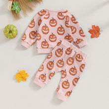 Load image into Gallery viewer, Baby Toddler Girl 2Pcs Halloween Outfits Long Sleeve Pumpkin Jack O&#39;Lantern Pullover Screw Neck Top Long Pants Sets

