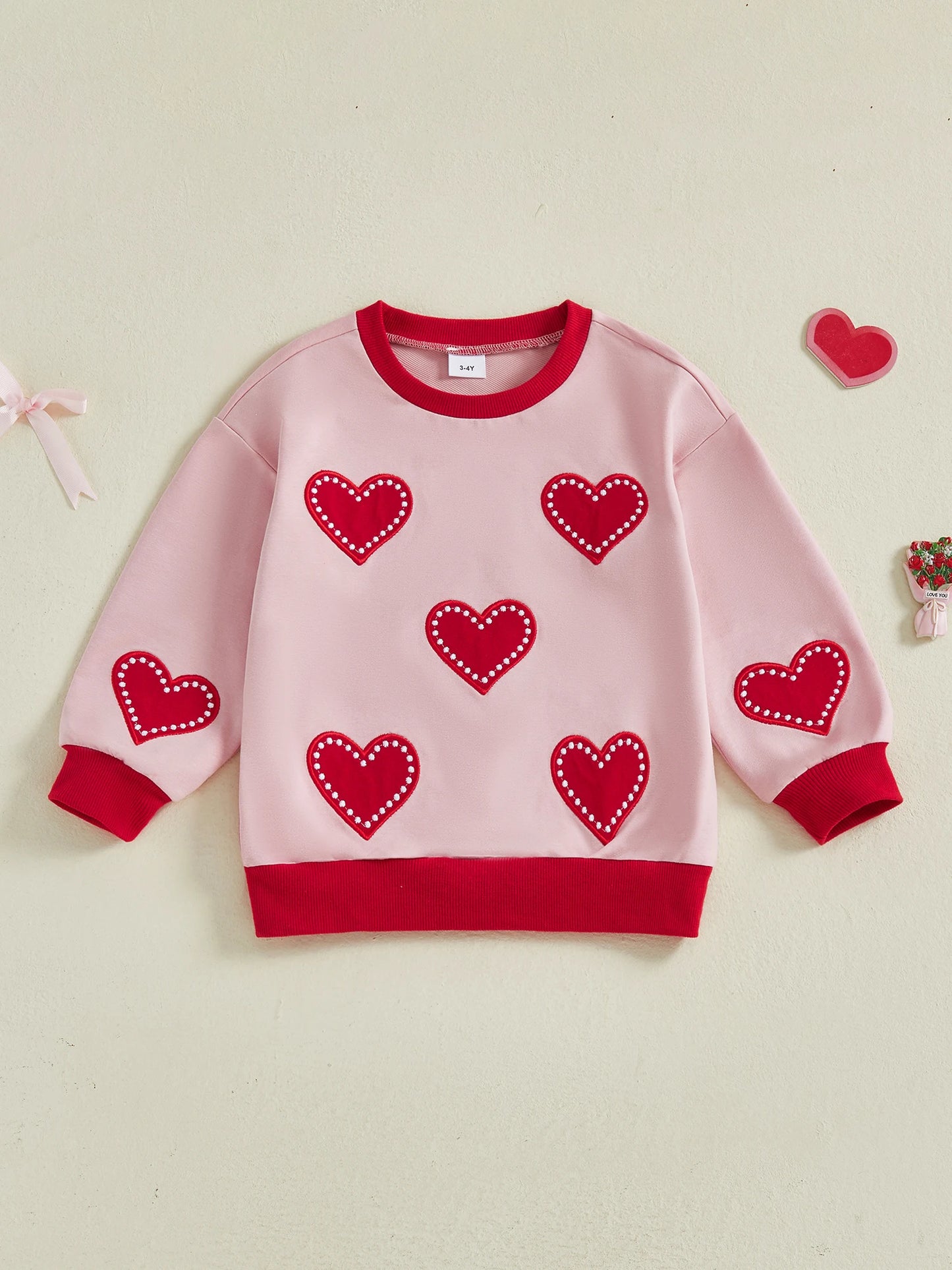 Toddler Girl Valentine s Day Autumn Long Sleeve Crew Neck Heart Print Pullover Top