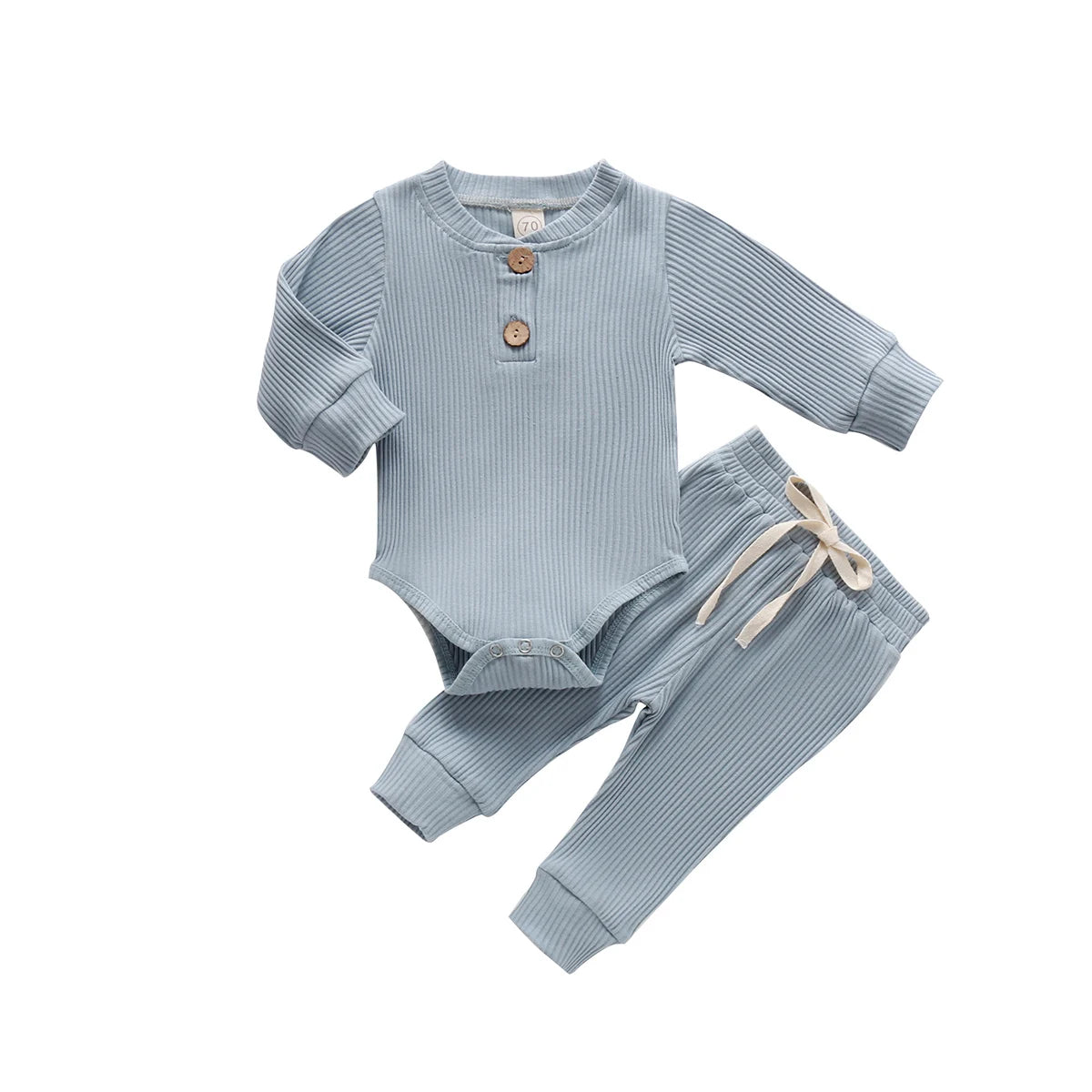 Baby Toddler Girl Boy 2Pcs Autumn Ribbed Clothes Sets Long Sleeve Bodysuits + Elastic Pants 2PCs Outfit