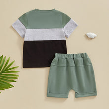 Load image into Gallery viewer, Baby Toddler Boys 2PCs Summer Outfits Contrast Colors Short Sleeve T-Shirt Top and Elastic Shorts Vacation Clothes Set
