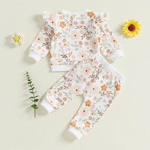 Load image into Gallery viewer, Baby Toddler Girls 2Pcs Fall Set Long Sleeve O Neck Floral Flowers Print Top Drawstring Pants Outfit
