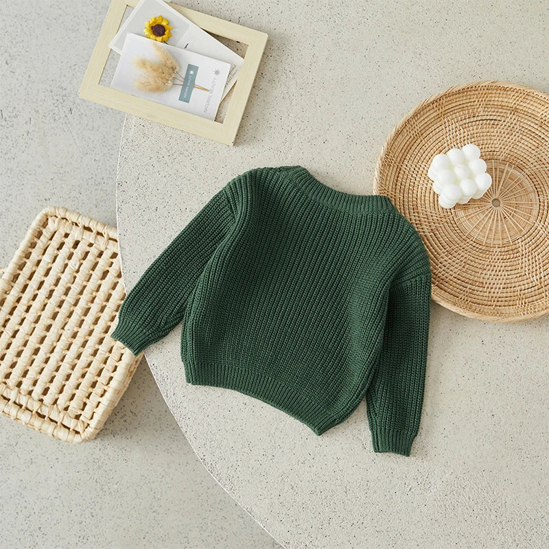 Baby Toddler Girls Boys Sweaters Knitting Pullovers Tops Solid Color Basic Cotton Long Sleeve Sweater Top