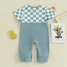 Load image into Gallery viewer, Baby Boys Romper Short Sleeve Crew Neck Checkerboard Print Pocket Casual Jumpsuit
