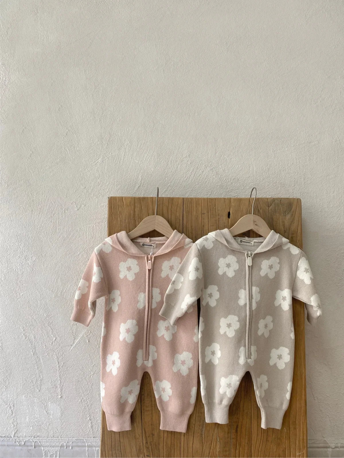 Floral Knitted Zip Up Hooded Jumpsuit Romper