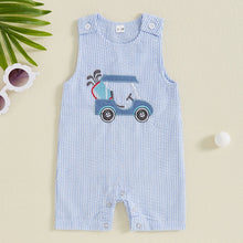 Load image into Gallery viewer, Baby Boys Jumpsuit Sleeveless Crew Neck Striped Embroidery Golf Cart Summer Romper
