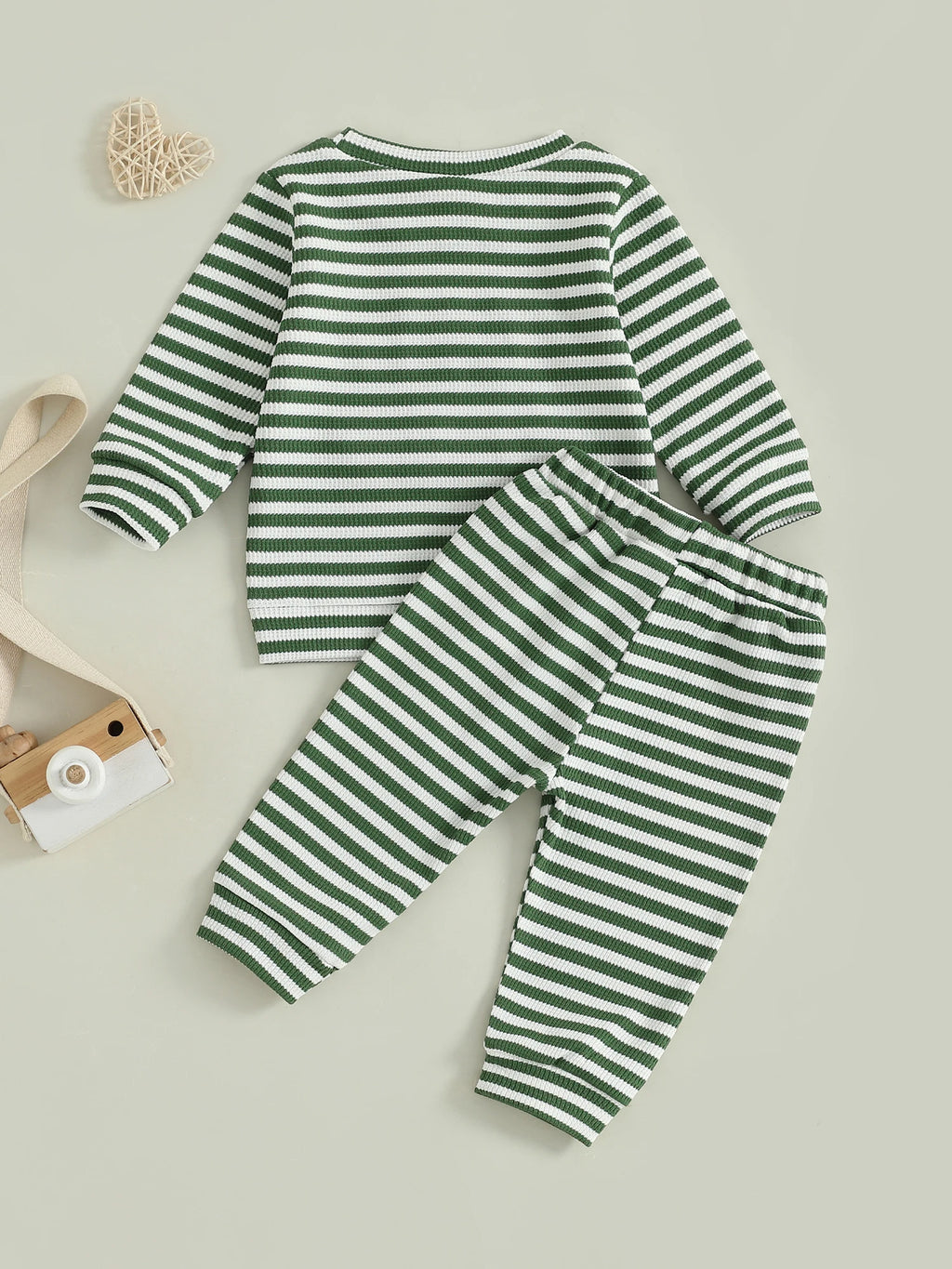 Baby Toddler Boys 2Pcs Mama's Boy / Little Dude Waffle Outfit Letter Embroidery Striped Long Sleeve Top and Elastic Pants Set