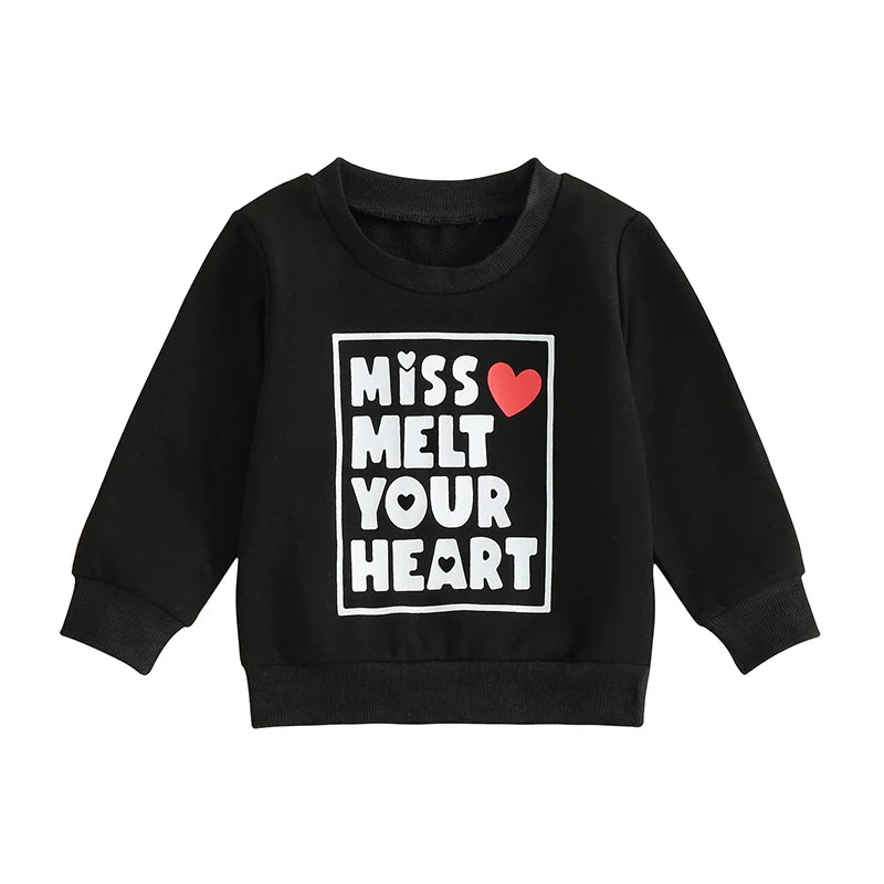 Baby Toddler Girls Valentine's Day Letter Miss Melt / Steal Your HeartPrint Long Sleeve Pullover Top