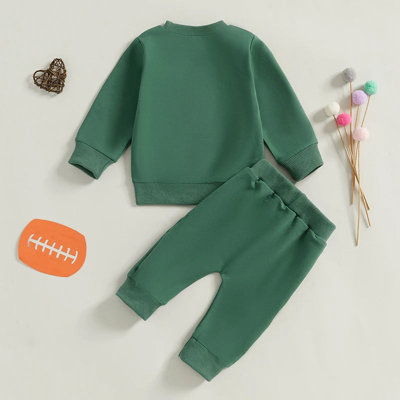 Baby Toddler Boys Girls 2Pcs GAME DAY Jogger Set Long Sleeve O-Neck Letter Top with Elastic Waist Pants Fall Outfit