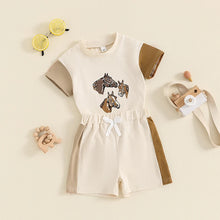 Load image into Gallery viewer, Baby Toddler Boys Girls 2Pcs Summer Outfit Western Horse Print Contrast Color Short Sleeve Top and Shorts Set
